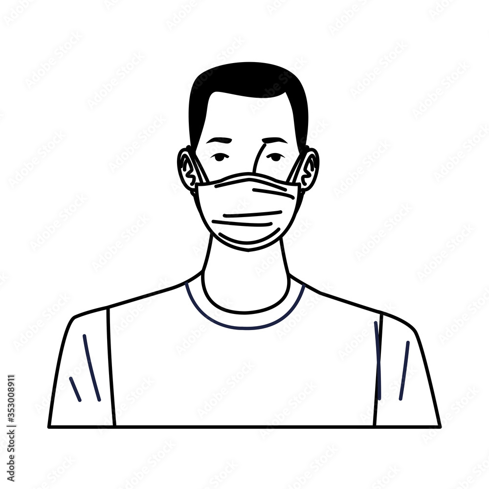 young man using medical mask character young man using medical mask character