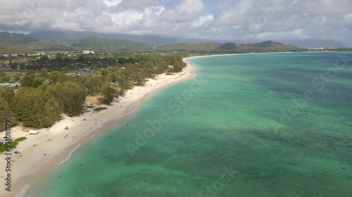 Wallpaper Mural Aerial drone view of Lanikai Beach along the coastline. Wide shot showing the land, coastline and ocean. Torontodigital.ca