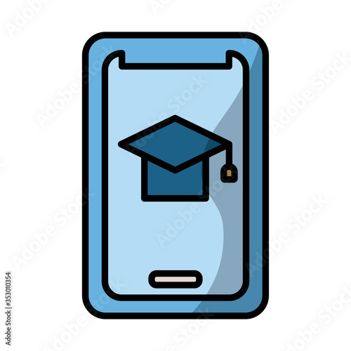 smartphone with graduation hat elearning fill style