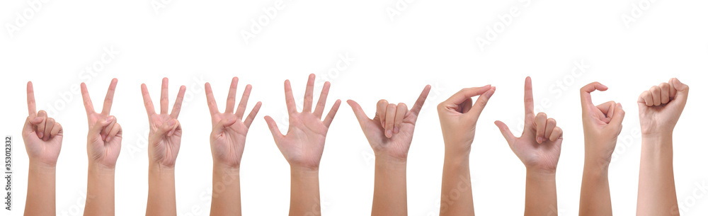 hands counting from zero to ten isolated on white background hands counting from zero to ten isolated on white background