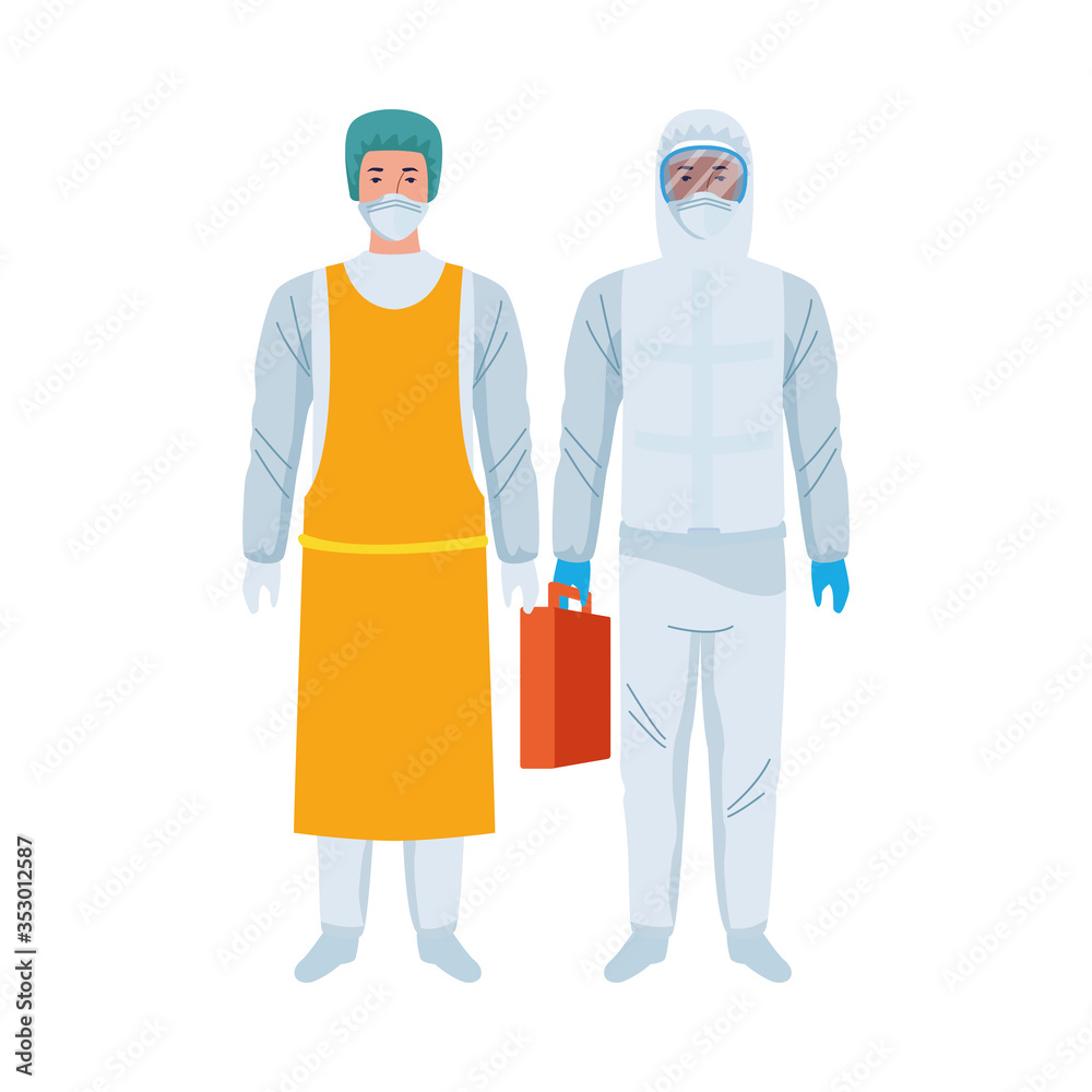 workers wearing biosafety suits characters workers wearing biosafety suits characters