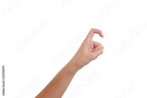 hand isolated on white background with index finger forming a hook photo