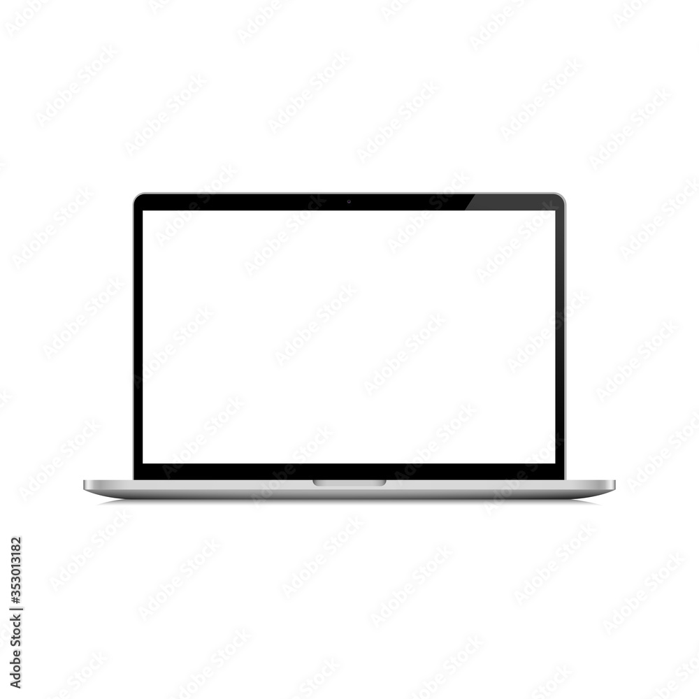Professional  laptop with blank white screen. Realistic notebook mockup. 