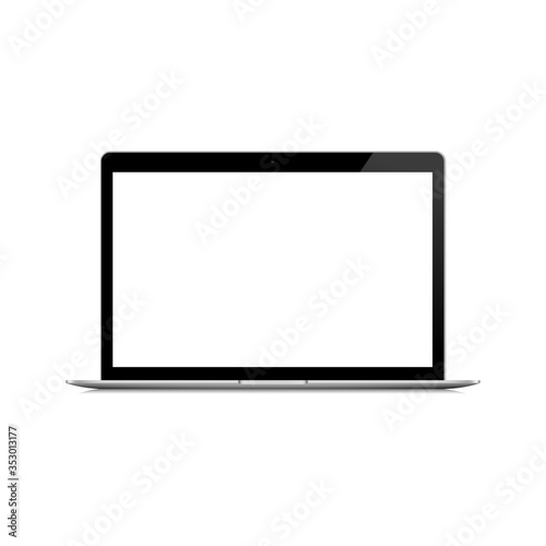 Ultralight laptop with blank white screen. Realistic notebook mockup. 