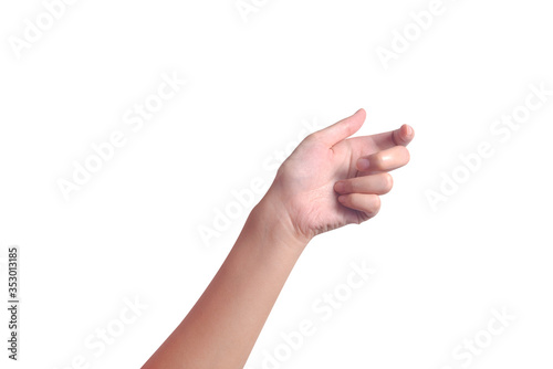 Beautiful woman hand holding isolated on white background