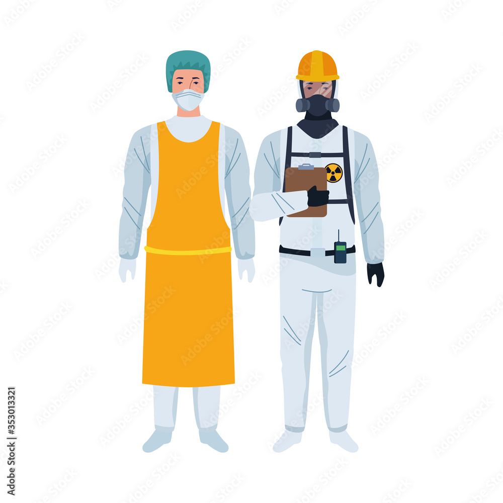 workers wearing biosafety suits characters workers wearing biosafety suits characters