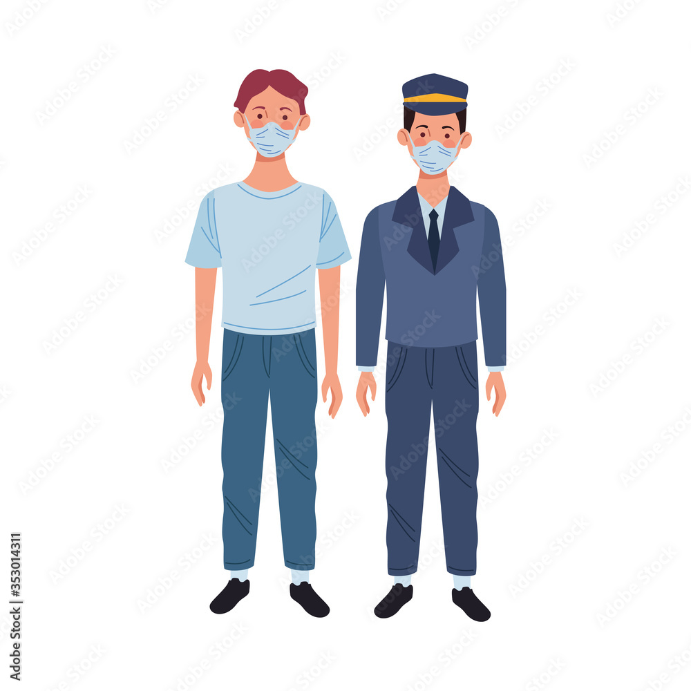 young man and taxi driver using medical mask