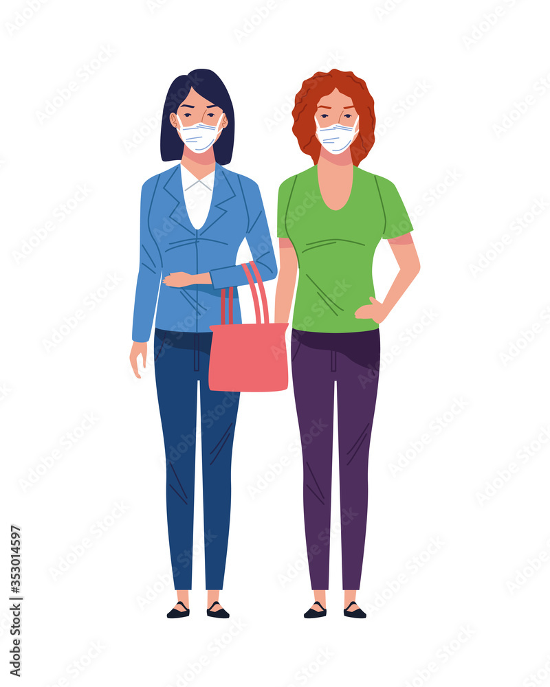 young women using medical masks characters young women using medical masks characters