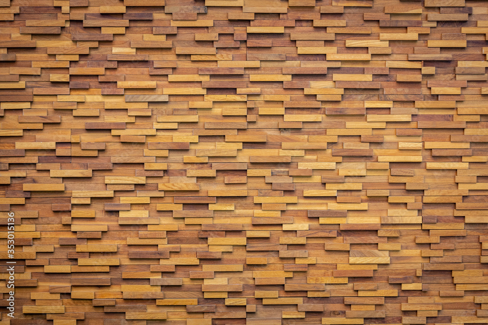 Stack of wooden wall brown color background.