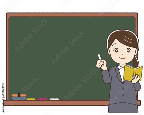 黒板のフレームイラスト素材　　女性　学校　ビジネス　塾