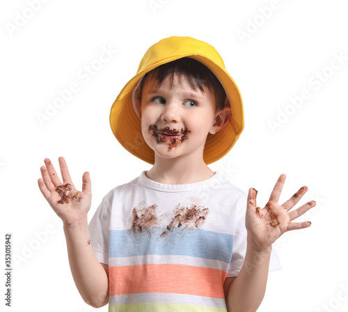 Little boy in dirty clothes...
