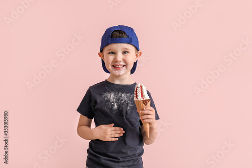 Little boy in dirty clothes...