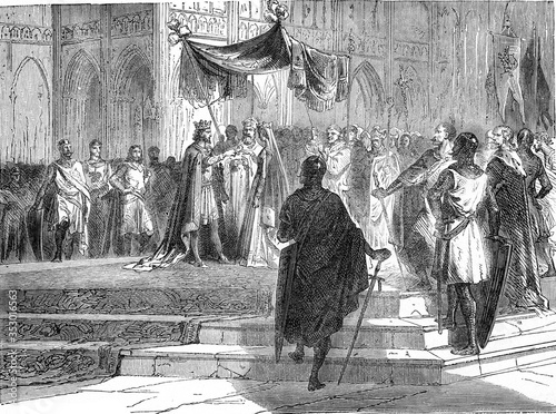 Marriage of Louis the Younger with Eleanor of Aquitaine, vintage illustration.
