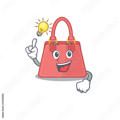 Mascot character of smart women handbag has an idea gesture