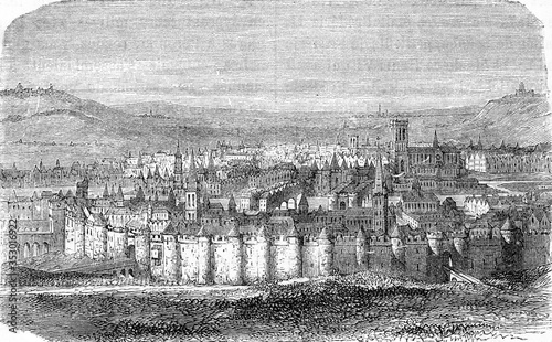 Paris under Philip II of France, vintage illustration. photo