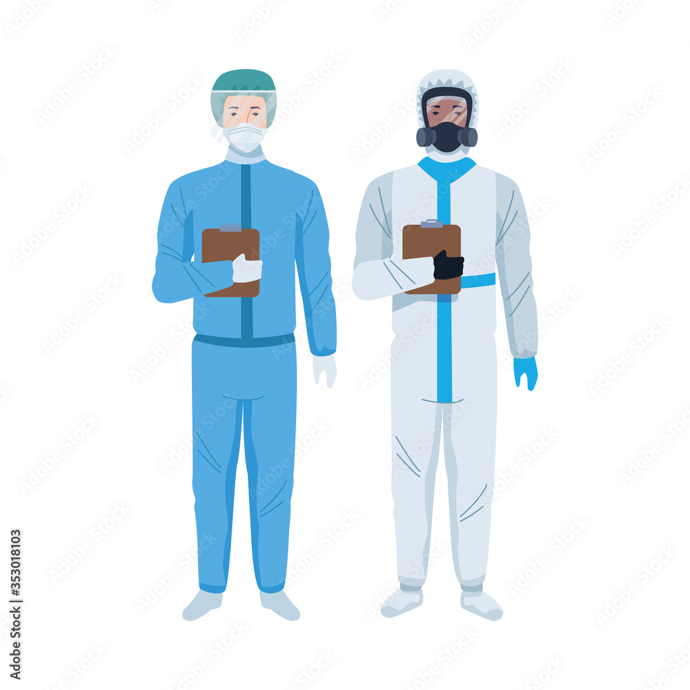 workers wearing biosafety suits characters workers wearing biosafety suits characters