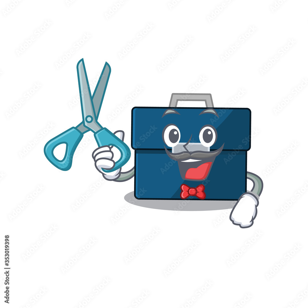 Business suitcase cartoon character design as talented barber