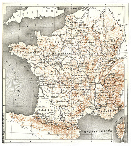 Former provinces of France, vintage illustration.