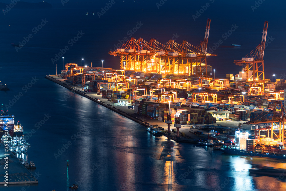 Night view of container terminal at Chiwan Port, Nanshan District, Shenzhen