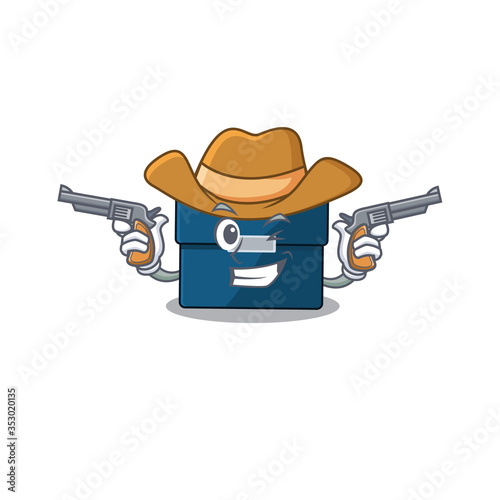 Cartoon character cowboy of business suitcase with guns