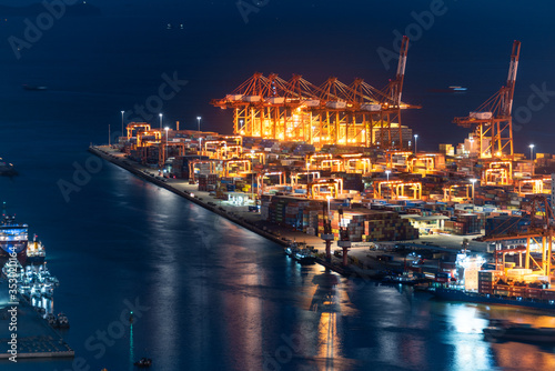 Night view of container terminal at Chiwan Port, Nanshan District, Shenzhen photo