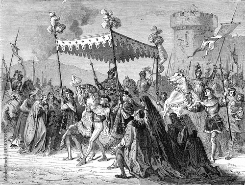 Entry of Charles VIII into Naples, vintage illustration.