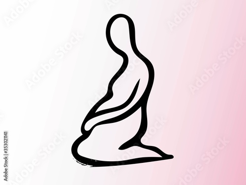 Pregnant woman, hand drawn, icon, logo, black ink, vector