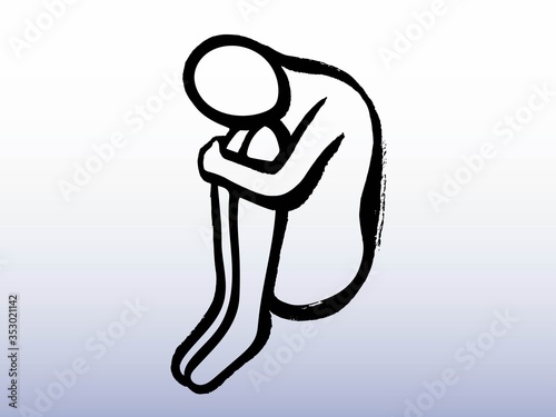 COVID-19 The loneliness of people who have been physically damaged by the coronavirus. Hand drawn illustration, simple line design, vector