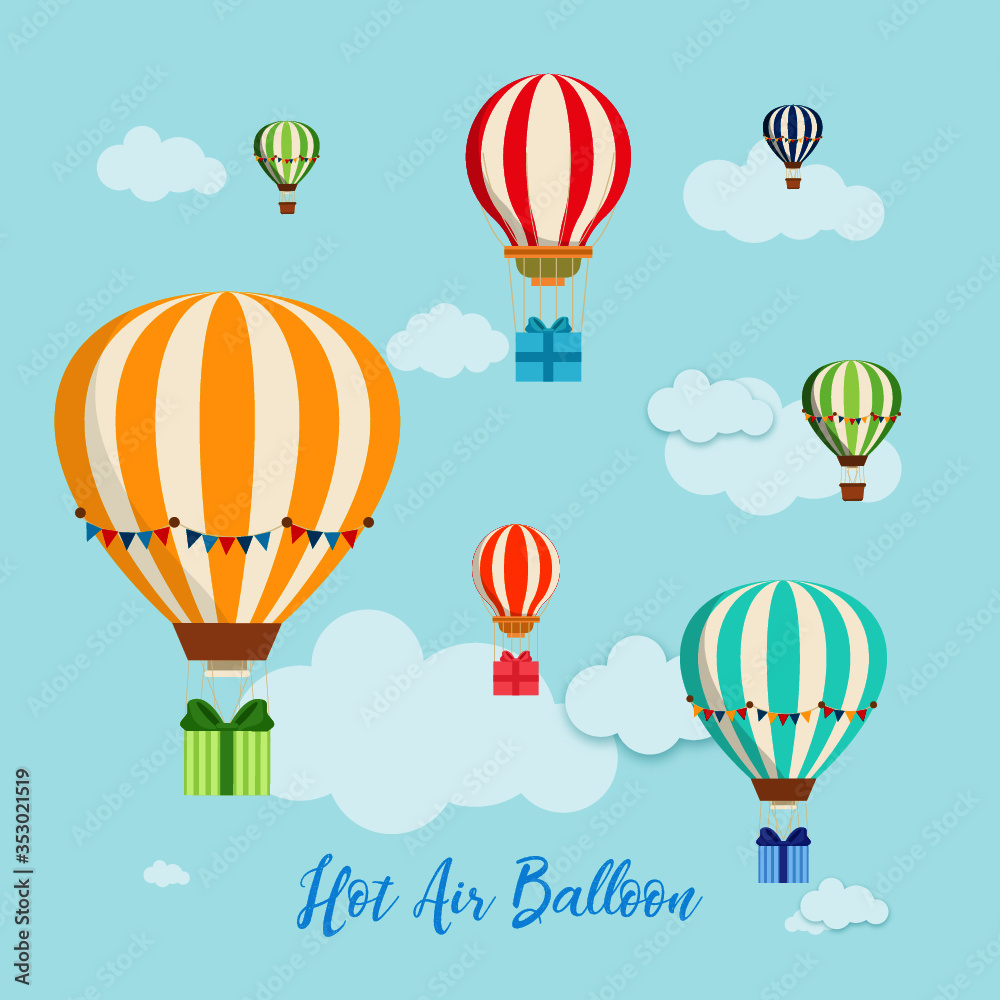 Obraz premium Colourful Hot Air Balloon with gifts