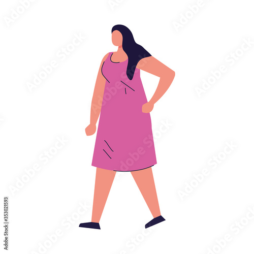 young walking woman on white background vector illustration design