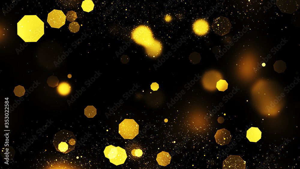 Beautiful golden bokeh blur particles abstract light on black ...