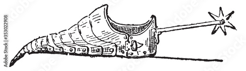 Shoe with spur on the back, vintage illustration.