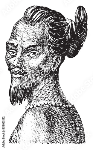Indigenous yellow or race from the Koutouzov Smolenski Islands, vintage illustration.