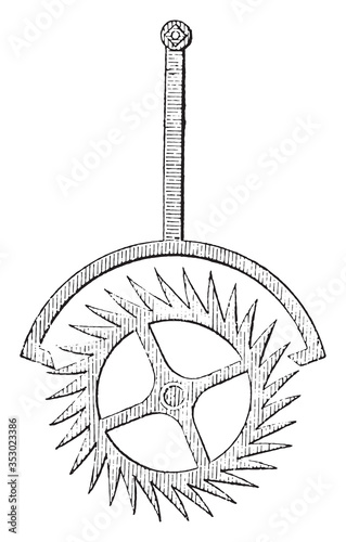 Anchor escapement clock, vintage illustration.