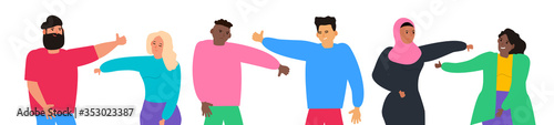 multicultural people showing thumbs up and thunb down. like and dislike gesture negative or positive feedback  vector illustration
