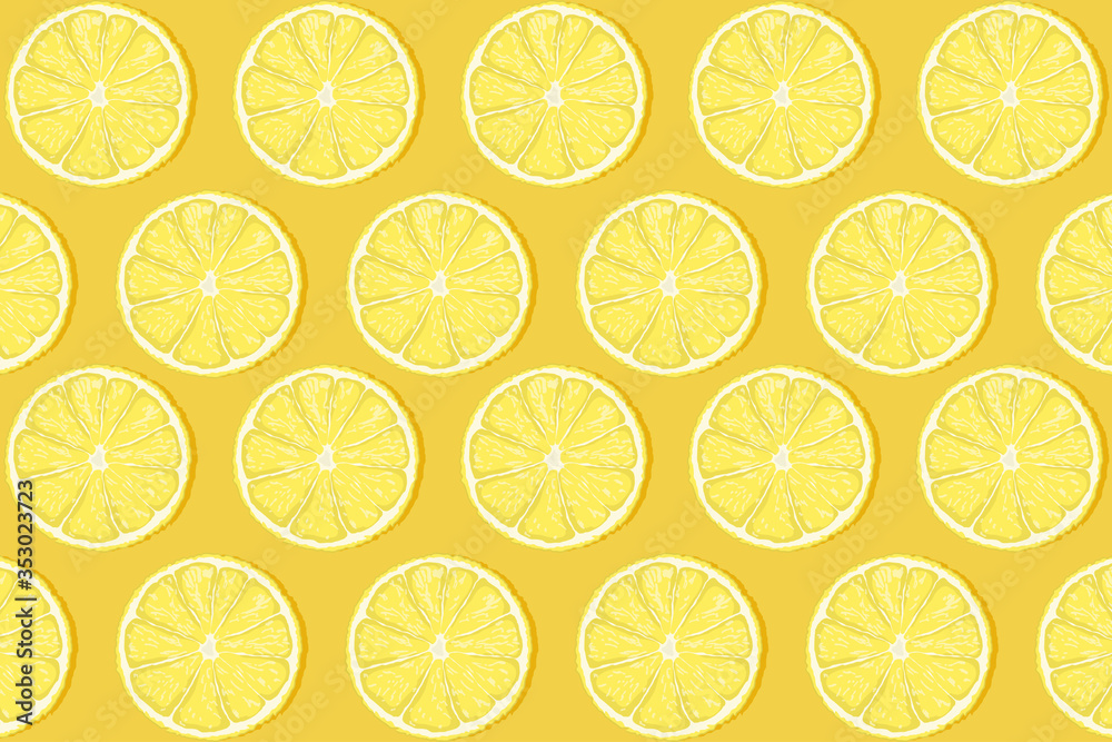 lemon slices pattern on yellow color background illustration vector