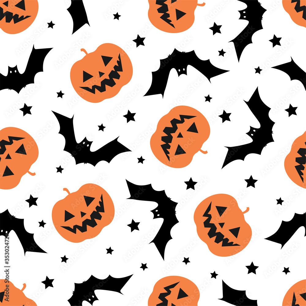 Halloween Seamless Pattern with Pumpkin and Bats Halloween Seamless Pattern with Pumpkin and Bats