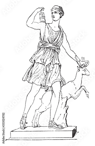 Diana goddess,, vintage illustration.