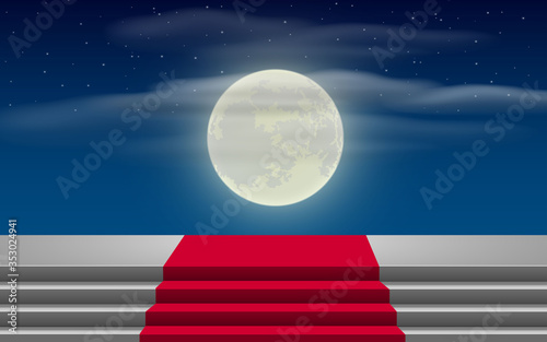 red carpet on the white stage with sunrise in the morning background