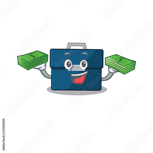 A wealthy business suitcase cartoon character with much money