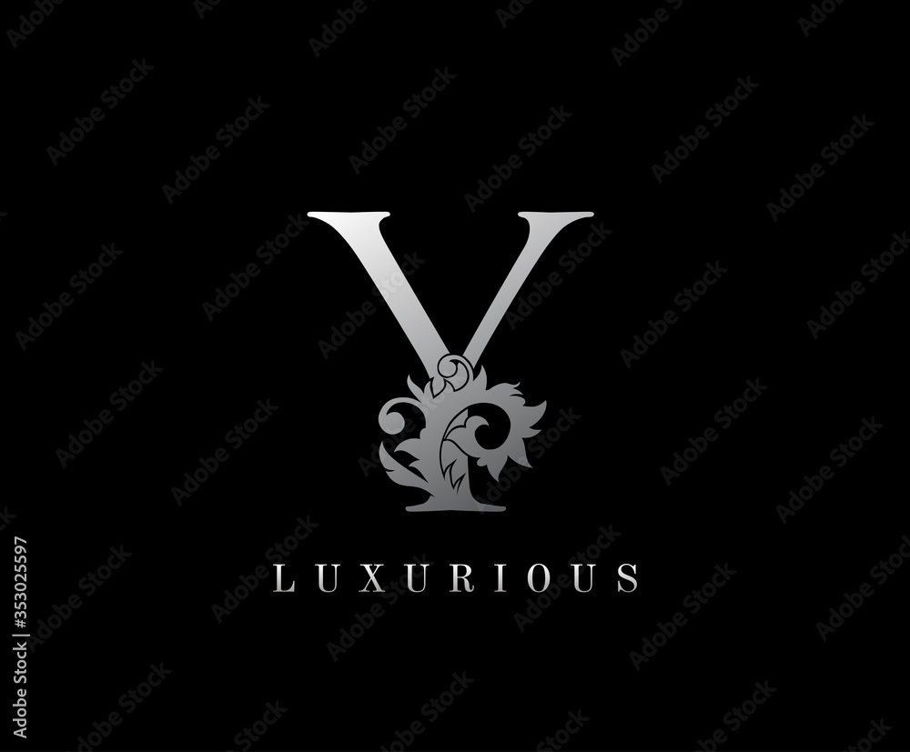 Y Letter Floral logo. Vintage silver majestic letter stamp for book design, weeding card, label, business card, Restaurant, Boutique, Hotel.