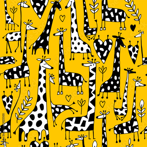 Funny giraffes sketch, seamless pattern your design