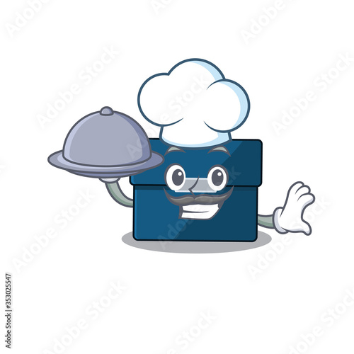 mascot design of business suitcase chef serving food on tray