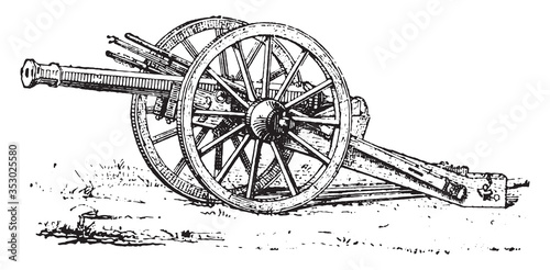 Falcon canon XVI century - Henri II (Paris Artillery Museum), vintage illustration.