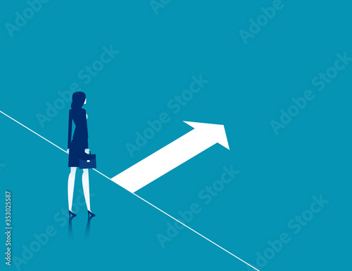 Businesswoman with start line. StartUp vector illustration concept