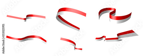 Set of holiday ribbons. Flag of Indonesia waving in the wind. Separation into lower and upper layers. Design element. Vector on a white background