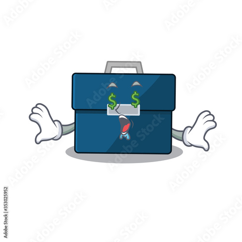 wealthy cartoon character concept of business suitcase with money eyes