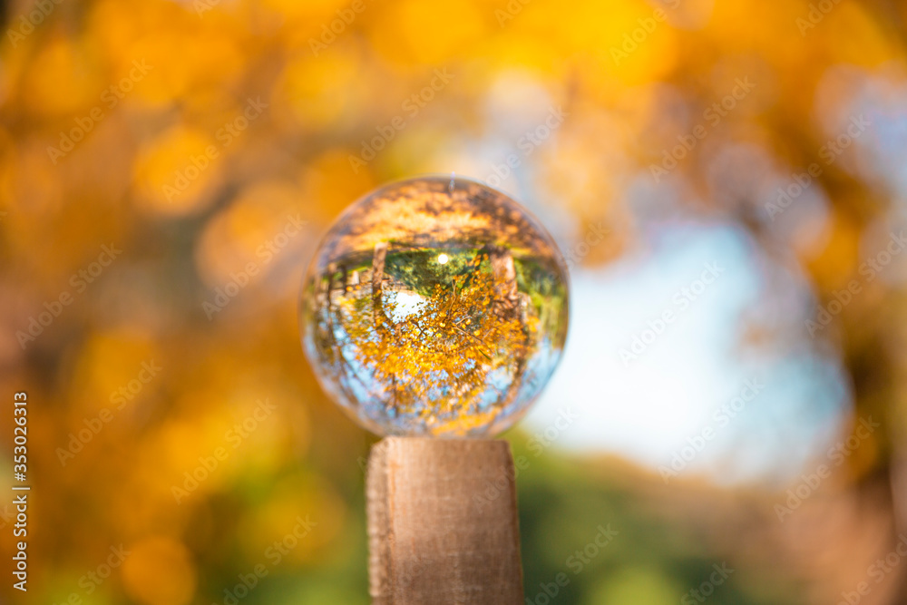 Colourful Autumn Outdoor Nature Landscape Scene with Lens Ball