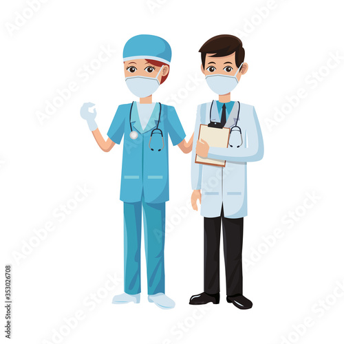 couple doctors using medical masks © Jemastock