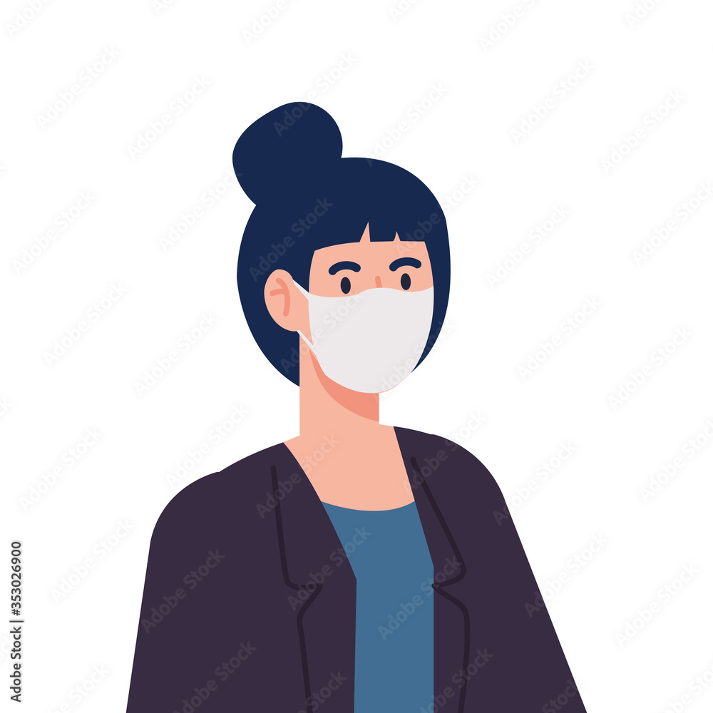 woman using medical protective mask against covid 19 vector illustration design